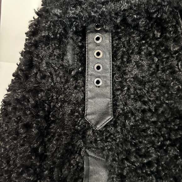 DH New York Palmer Teddy Bomber Jacket Leather Trim Full Zip Black Women's M - Picture 5 of 8